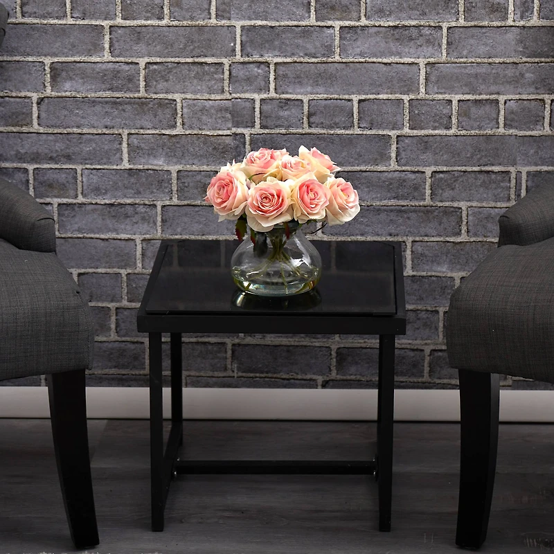 11" Pink & White Rose Arrangement in Vase