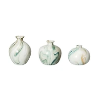 Hello Honey® Green Decorative Stoneware Vase with Marbled Designs Set