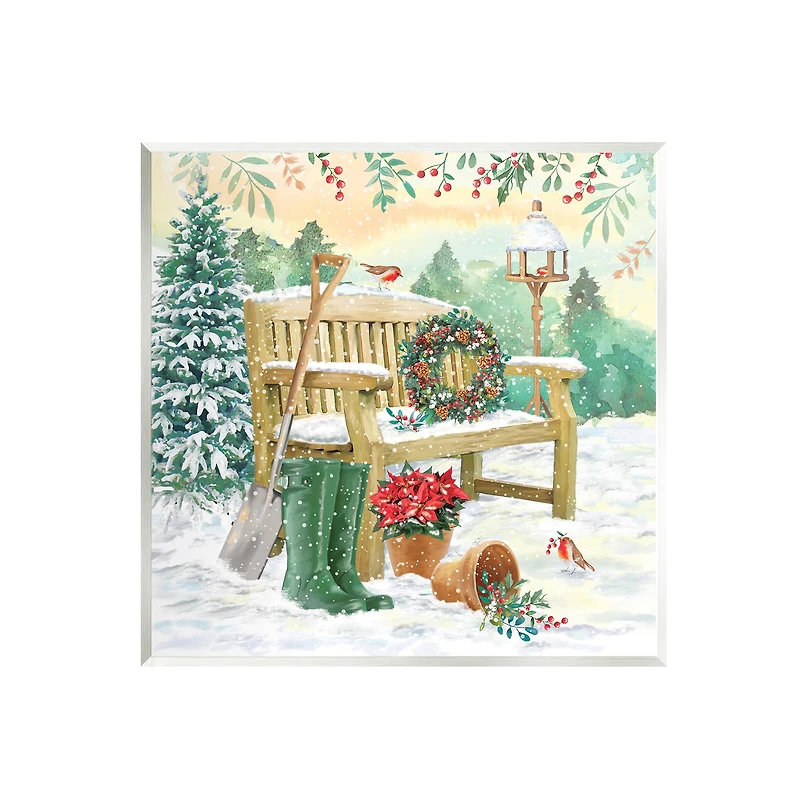 Stupell Industries Snowy Bench & Holly Plants Wall Art