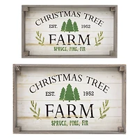 Gray & White Farm Fresh Christmas Trees Wooden Tray Hanging Sign Set