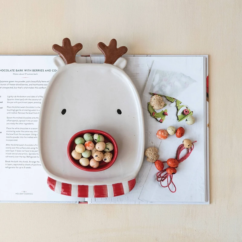 Hello Honey® 9.75" Reindeer Head Stoneware Platter & Red Nose Dish Set