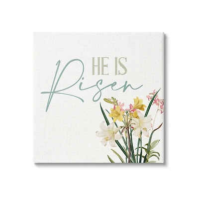 Stupell Industries He Is Risen Religious Easter Holiday Flower Blossoms Canvas Wall Art