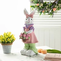 Glitzhome® 17.5" Easter Bunny Girl with Flower Basket Table Décor
