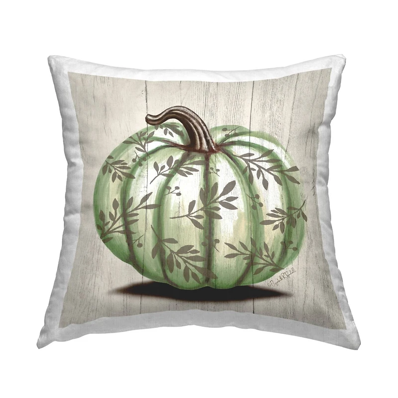 Stupell Industries Green Pumpkin Botanical Leaf Pattern Throw Pillow