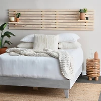 Hello Honey® Adjustable Natural Solid Wood 2-Panel Headboard Set with Wall Storage for Twin, Queen or King