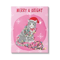 Stupell Industries Merry & Bright Christmas Cat Canvas Wall Art