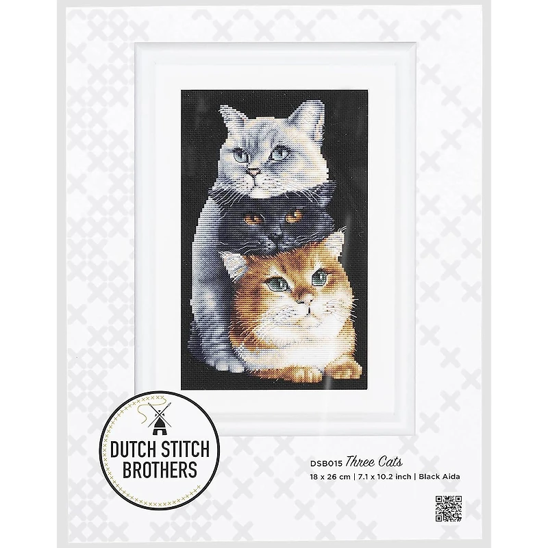 Thea Gouverneur Three Cats Black Cross Stitch Kit