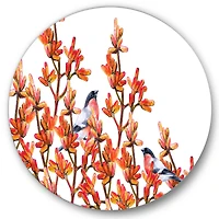 Designart - Flock of Bullfinches Birds on Orange Branches