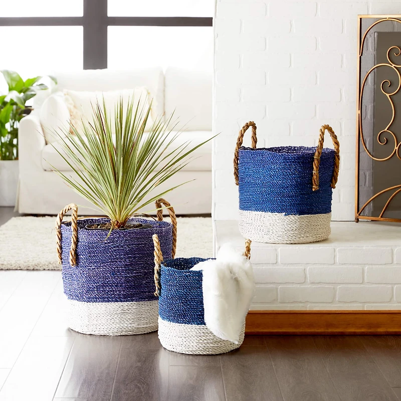 Blue Seagrass Coastal Storage Basket Set