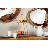 22" Brown Wood & Iron 2-Tier Tray Stand