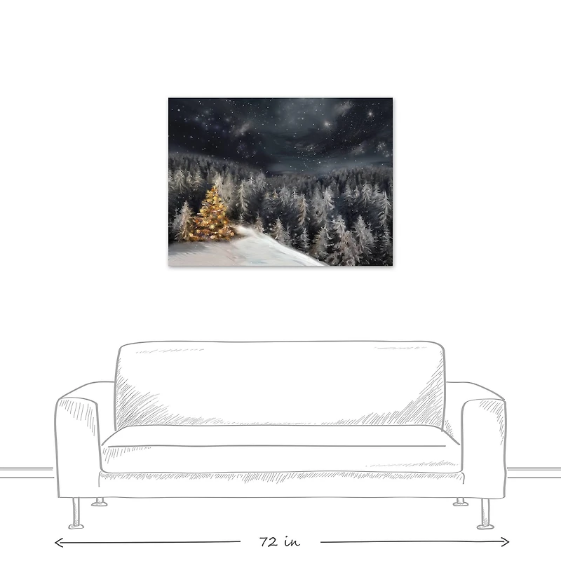 Lit Tree Winter Landscape Canvas Wall Art