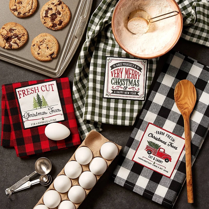 DII® Christmas Tree Farm Embellished Dishtowels Set
