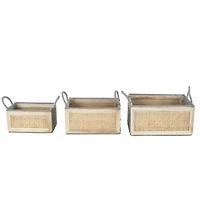 Light Brown Rattan Woven Basket with Gray Rope Handles, 3ct.