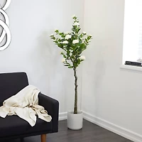 4.5ft. Green Faux Camellia Foliage Artificial Tree with Black Plastic Pot