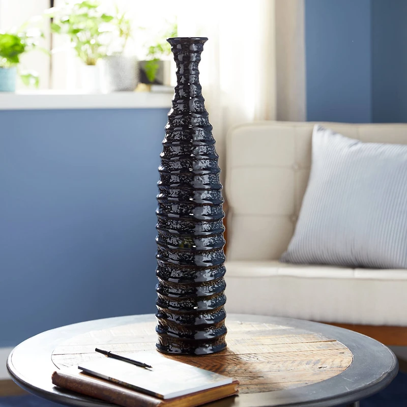 24" Black Stoneware Traditional Vase