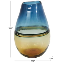 12" Blue & Yellow Ombre Glass Vase