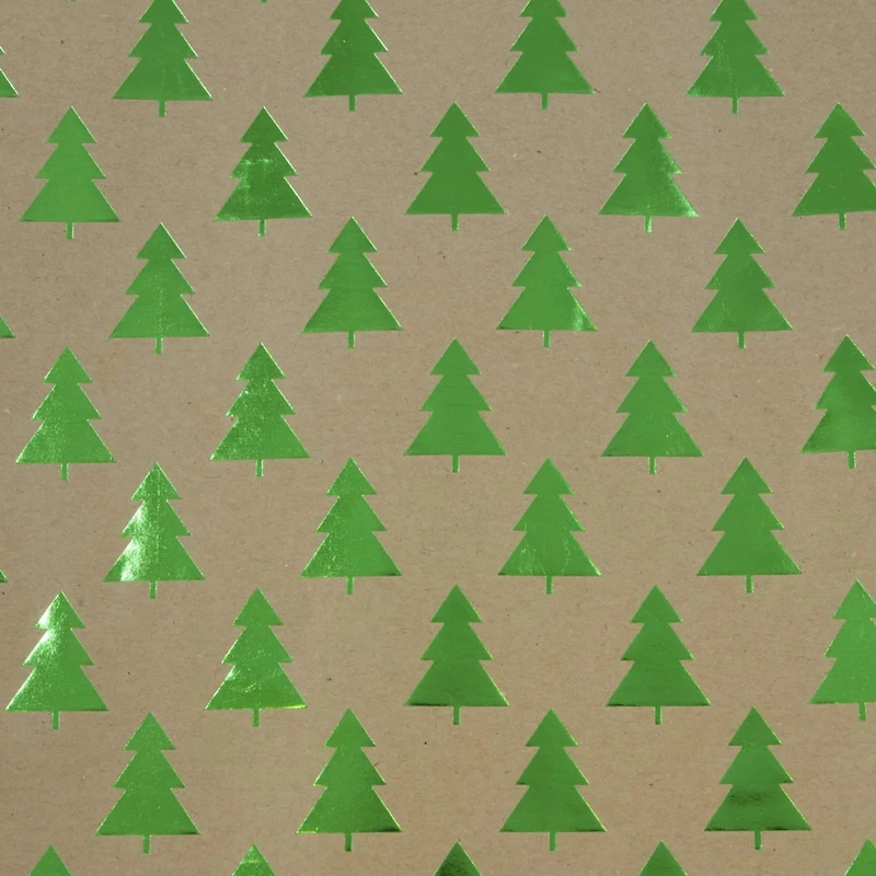 JAM Paper Christmas Tree Print Kraft Gift Wrap