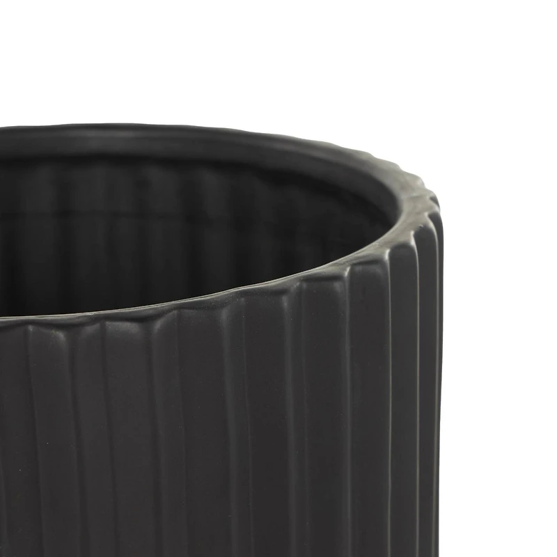 Black Ribbed Textured Ceramic Planter Set