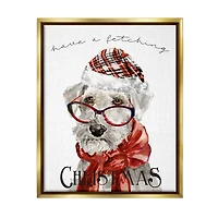 Stupell Industries Have a Fetching Christmas Dog Gold Framed Floater Canvas Wall Art