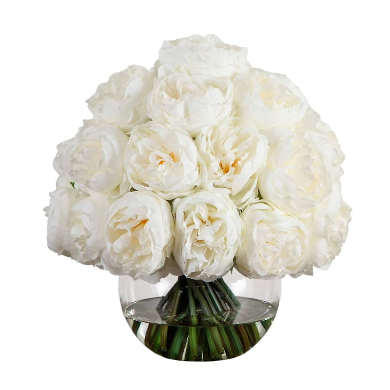 Wedding Collection 15in. Artificial Peony Arrangement in Glass Vase