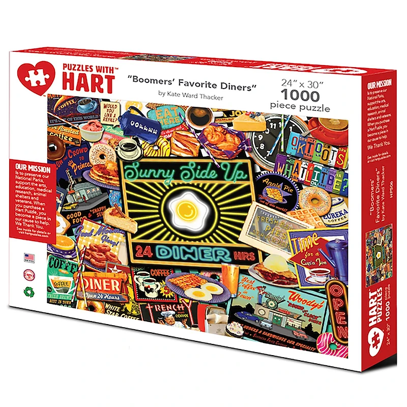 Hart Puzzles Boomers' Favorite Diners by Kate Ward Thacker 1,000 Piece Jigsaw Puzzle