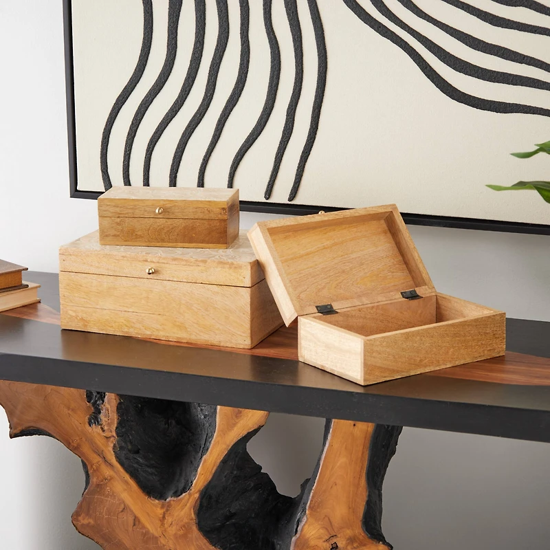 Brown & Whitewashed Scroll Storage Box Set