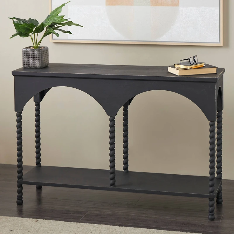 47" Black Wood Arched 1-Shelf Living Room Console Table