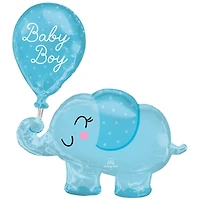 SuperShape™ 31" Blue Baby Boy Elephant Foil Balloon