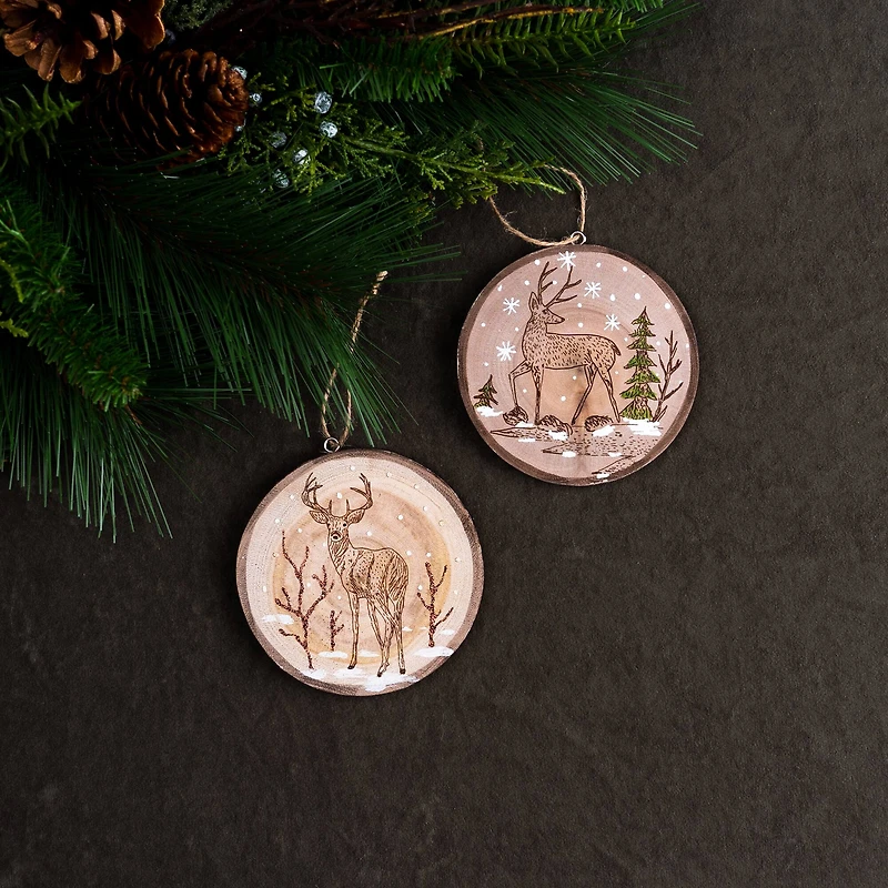 12ct. 4" Wood Deer Tree Disc Ornament Set