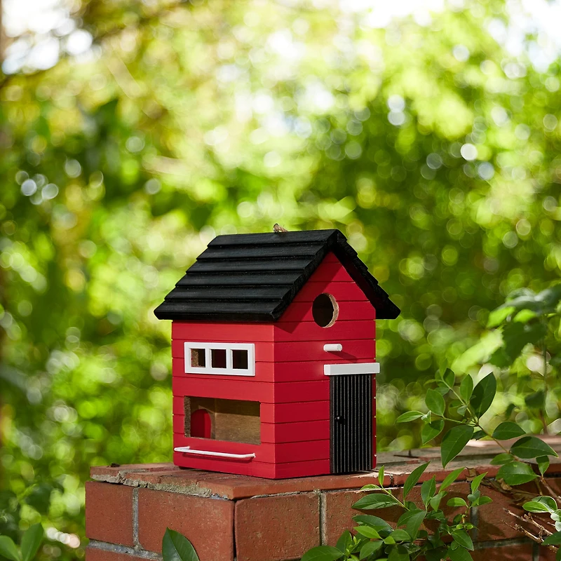 Glitzhome® 10.25" Modern Red Wood Garden Birdhouse