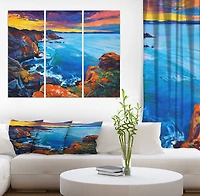 Designart - Rich Golden Sunset Over Ocean and Cliffs