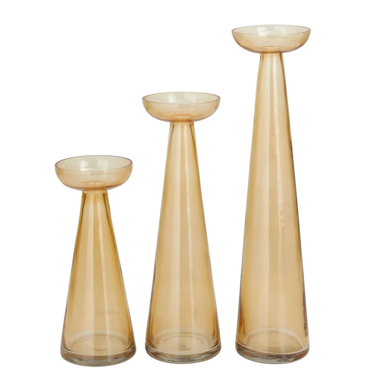 The Novogratz Set of 3 Gold Glass Contemporary Candle Holder, 3" x 3" x 3"