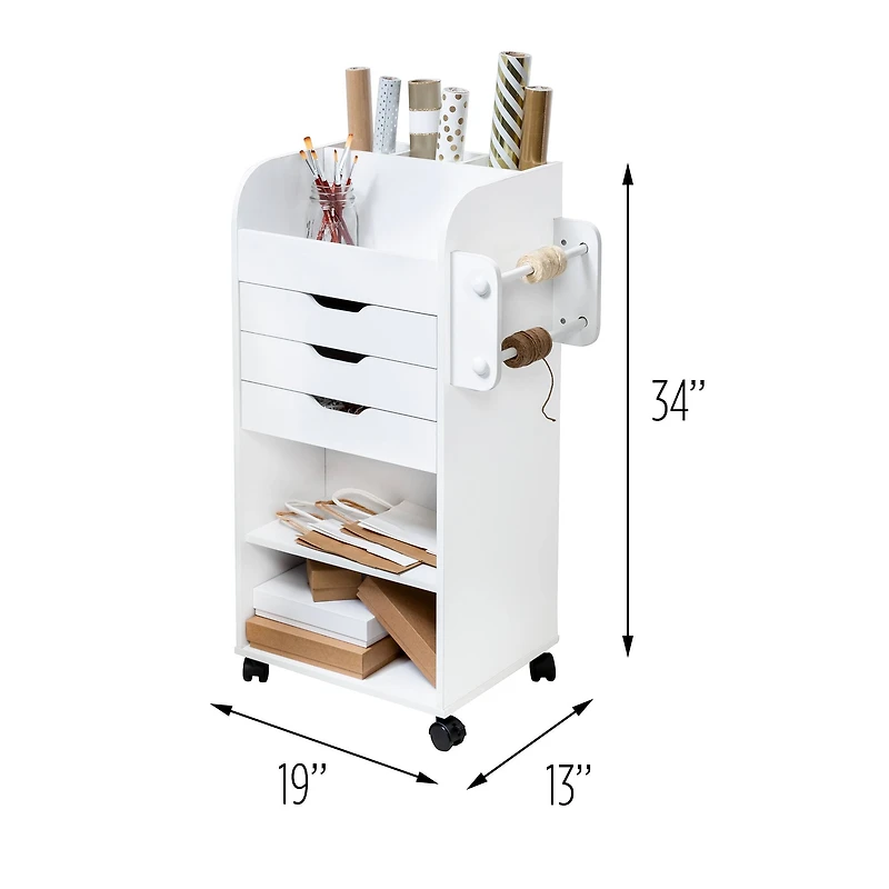 Honey Can Do 3-Drawer White Rolling Craft Cart with Drawers & Slotted Compartments