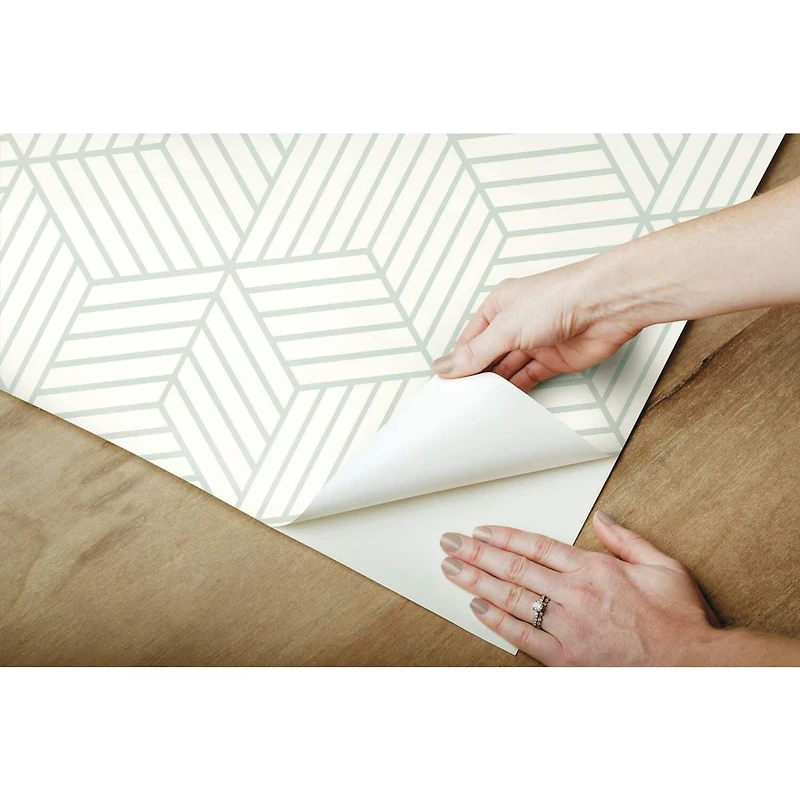 RoomMates Striped Green & White Hexagon Peel & Stick Wallpaper
