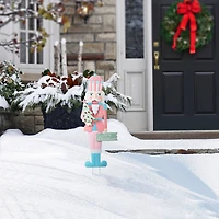 Glitzhome® 36" Metal Christmas Pink Nutcracker Yard Stake