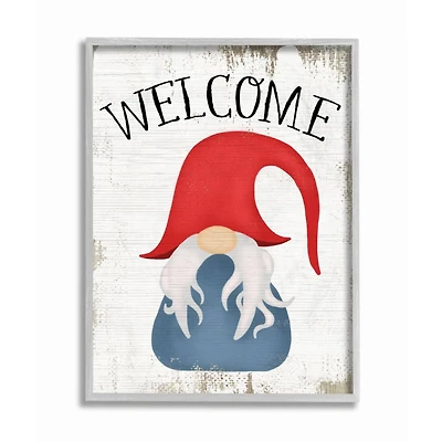 Stupell Industries Welcome Gnome Mythical Garden Elf Pun Gray Framed Wall Art
