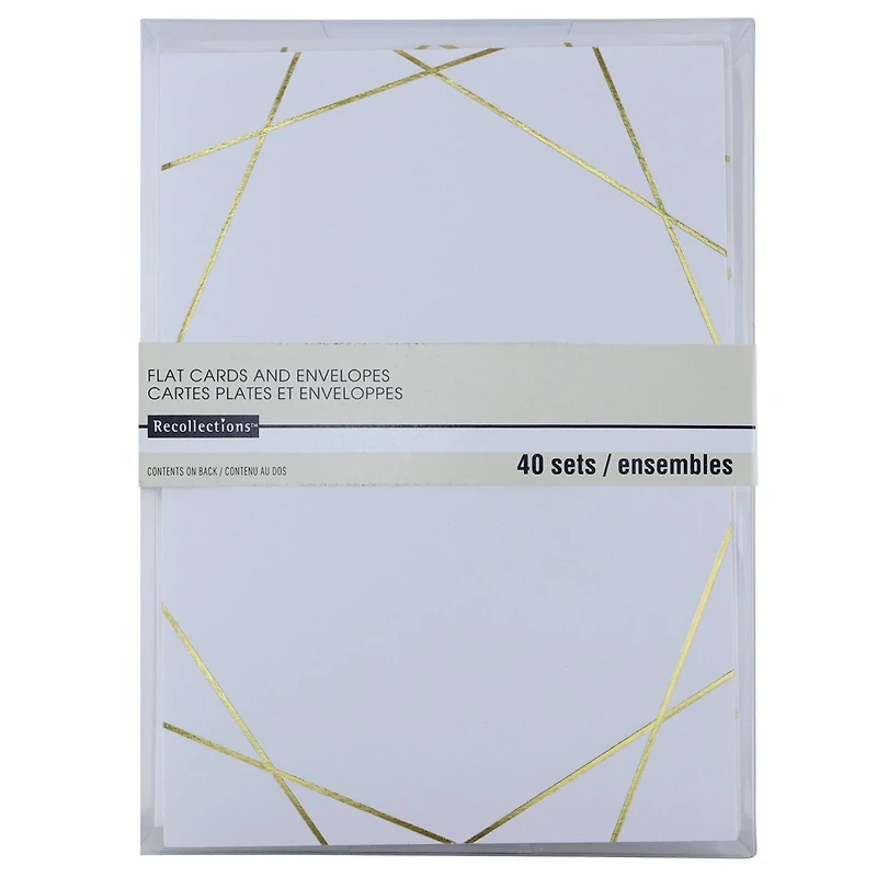 9 Packs: 40 ct. (360 total) White & Gold Foil Flat Cards & Envelopes by Recollections™, 5" x 7"