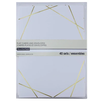 9 Packs: 40 ct. (360 total) White & Gold Foil Flat Cards & Envelopes by Recollections™, 5" x 7"