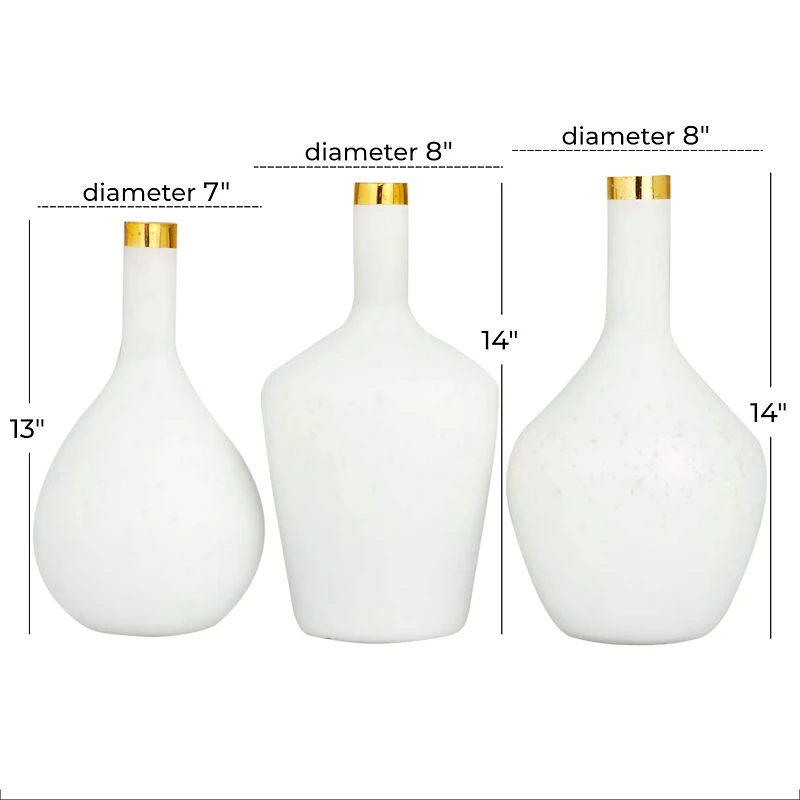Set of 3" White Glass Glam Vases, 13" x 8" x 8"