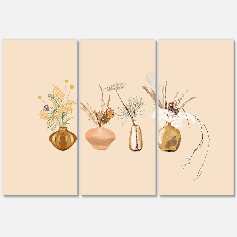 Designart - Bouquets Of Wildflowers In Gold Vases II