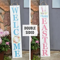 Glitzhome® 42'' Happy Easter & Welcome Wooden Double-Sided Porch Sign