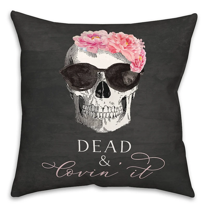 Dead & Lovin' It Skull Throw Pillow