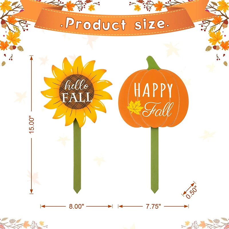Glitzhome® 15" Fall Wooden Pumpkin & Sunflower Yard Stake, 6ct.