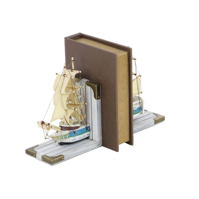 9" White Wood Coastal Sailboat Bookends, 2ct.