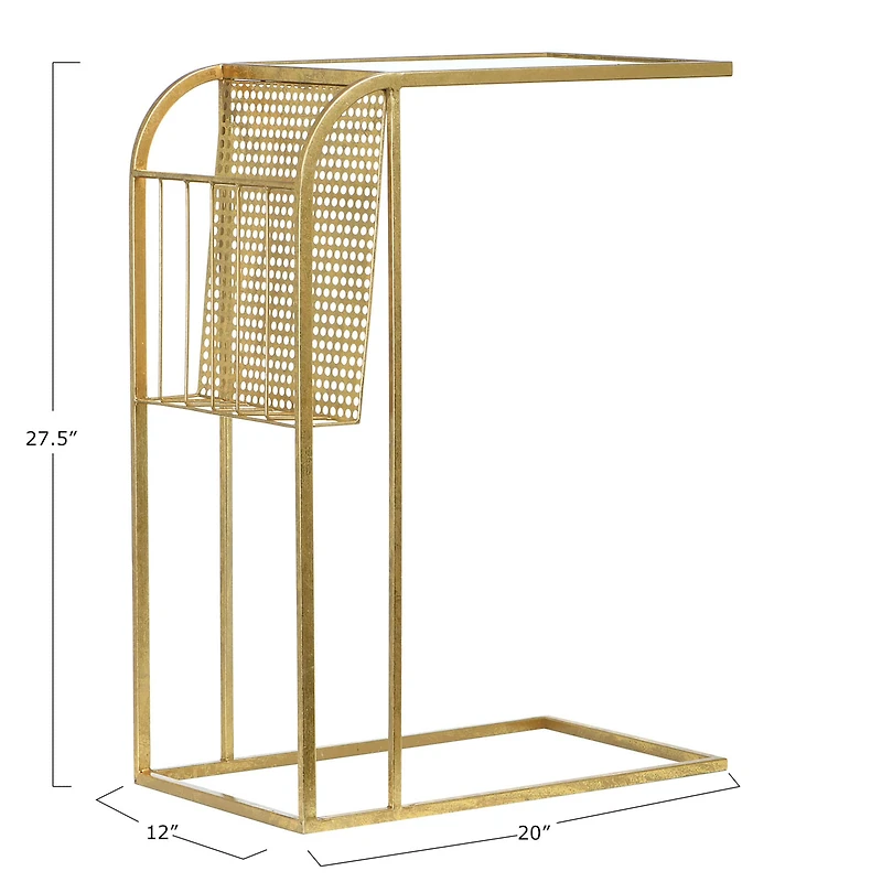 Hello Honey® 28'' Gold Metal Side Table with Magazine Rack and Glass Top