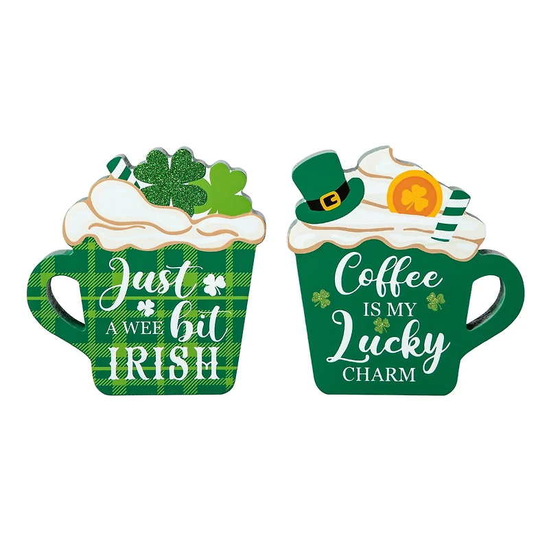Glitzhome® 5.25" Wooden St. Patrick's Coffee Cup Table Décor Set