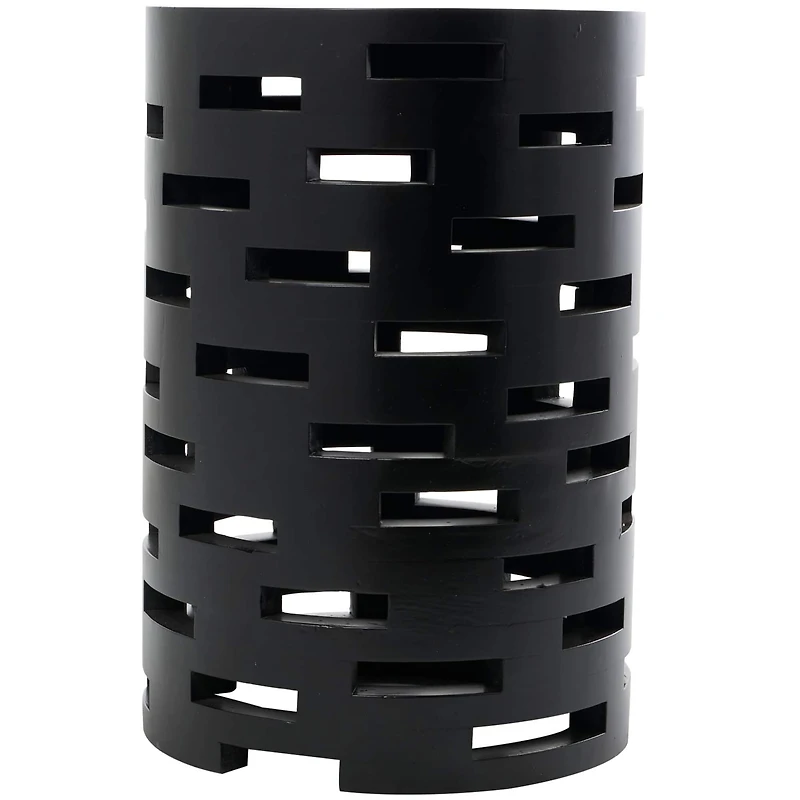 Black Wood Brick Inspired Cutout Geometric Accent Table