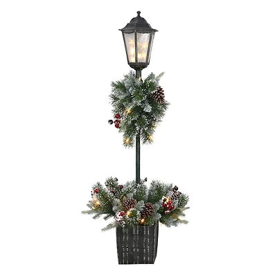 4ft. Pre-Lit Artificial Pine Lamp Post, Warm White LED Lights