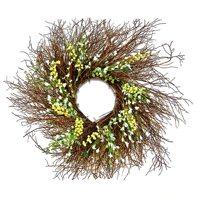 24" Spring White & Cream Forsythia Wreath