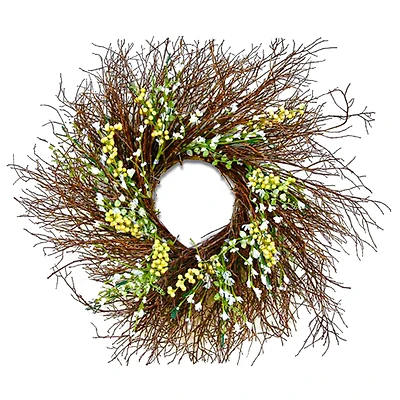 24" Spring White & Cream Forsythia Wreath